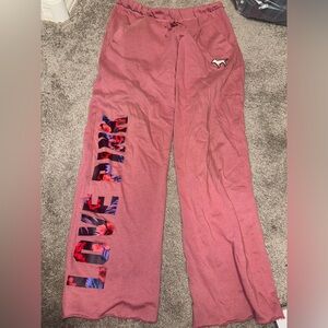 Pink brand sleep/ sweatpants pink with floral letter design and pockets